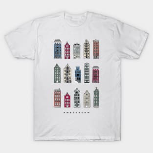 Colorful Amsterdam Houses, Netherlands. Realistic illustration. T-Shirt